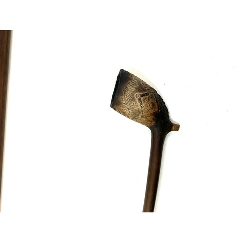 132 - Two 19th Century antique church wardens clay pipes, one with unusual masonic symbols marked Merry Ch... 