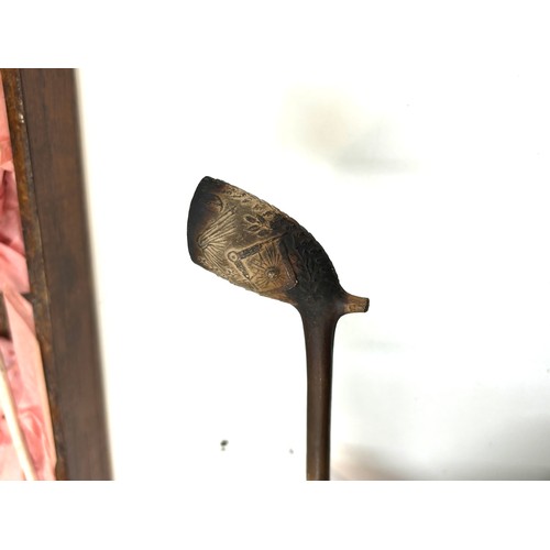 132 - Two 19th Century antique church wardens clay pipes, one with unusual masonic symbols marked Merry Ch... 