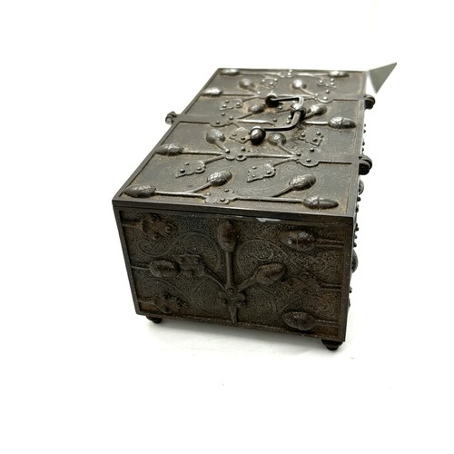 511 - 19th Century steel casket in medieval style 17cm by 10cm by 1.7cm tall