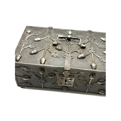 511 - 19th Century steel casket in medieval style 17cm by 10cm by 1.7cm tall