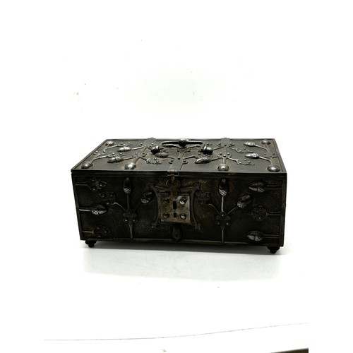 511 - 19th Century steel casket in medieval style 17cm by 10cm by 1.7cm tall