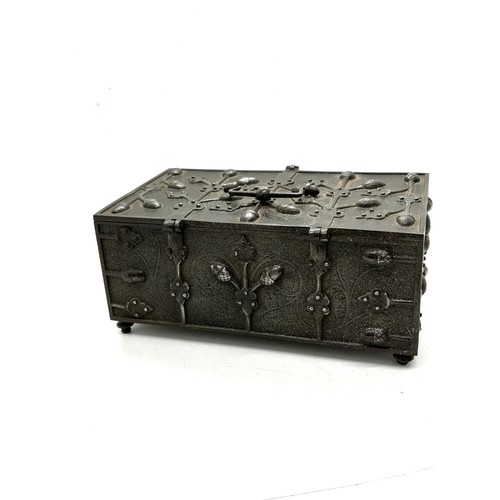 511 - 19th Century steel casket in medieval style 17cm by 10cm by 1.7cm tall