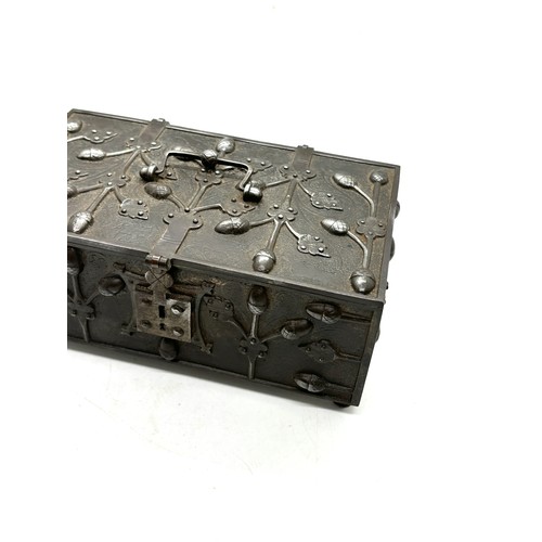 511 - 19th Century steel casket in medieval style 17cm by 10cm by 1.7cm tall