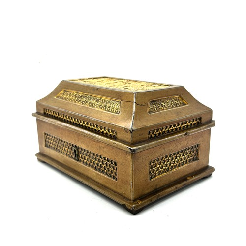 509 - 1920s antique Chinese papier mache gilded jewellery box casket size 18cm by 12cm by 10cm tall