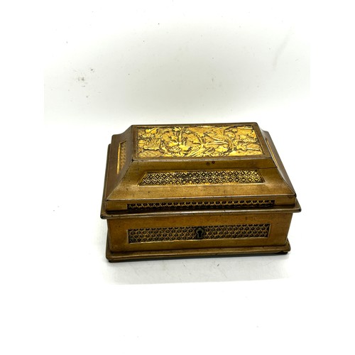 509 - 1920s antique Chinese papier mache gilded jewellery box casket size 18cm by 12cm by 10cm tall