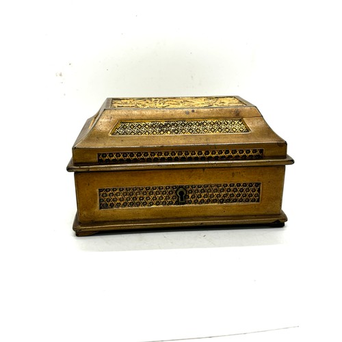 509 - 1920s antique Chinese papier mache gilded jewellery box casket size 18cm by 12cm by 10cm tall