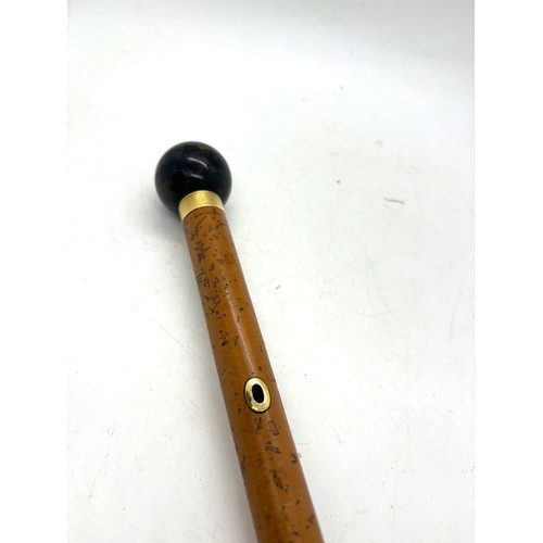 20 - Antique Georgian walking stick cane with unmarked high carat gold mounts