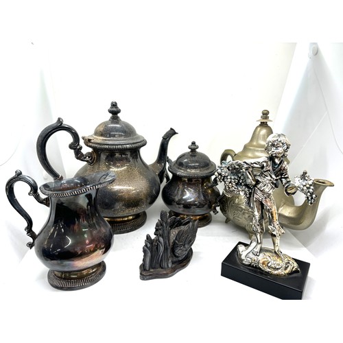 88 - Selection of metal ware includes Tea pots etc