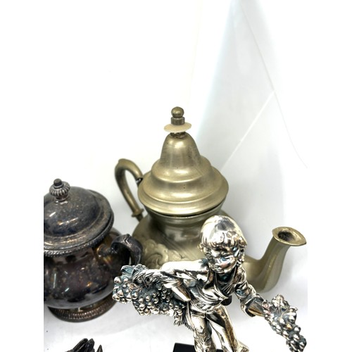 88 - Selection of metal ware includes Tea pots etc