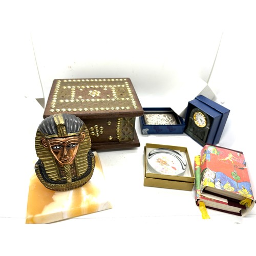 107 - Selection of collectables includes Aynsley clock, silver topped box etc