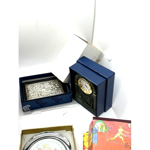 107 - Selection of collectables includes Aynsley clock, silver topped box etc