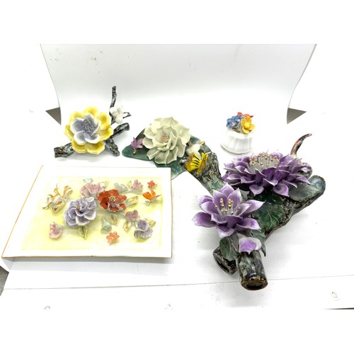 199 - Selection of assorted flower pottery ornaments