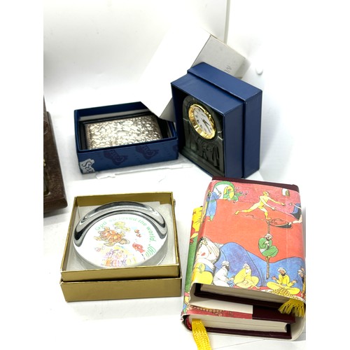 107 - Selection of collectables includes Aynsley clock, silver topped box etc