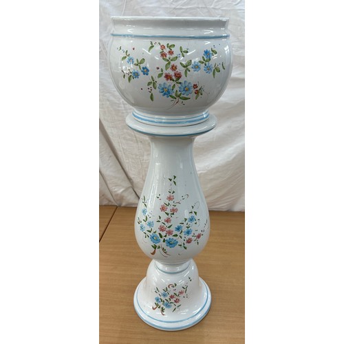 150 - Vintage floral hand painted jardiniere overall height approx 18 inches tall