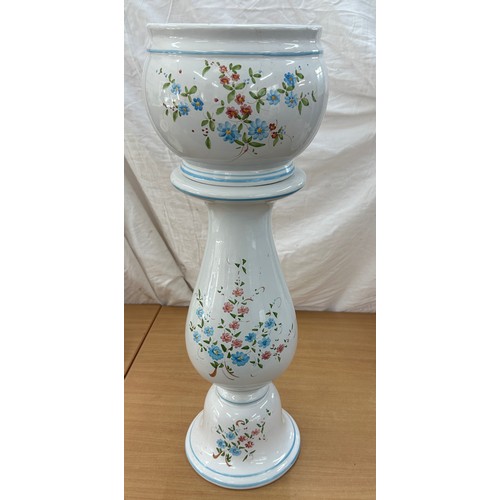 150 - Vintage floral hand painted jardiniere overall height approx 18 inches tall