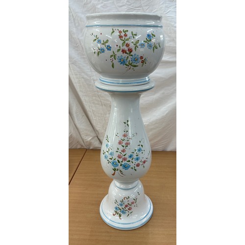 150 - Vintage floral hand painted jardiniere overall height approx 18 inches tall