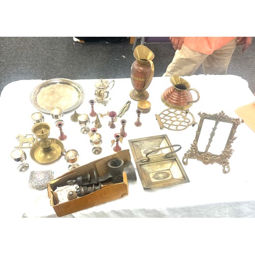 187 - Selection of metal ware includes brass, silver plate etc