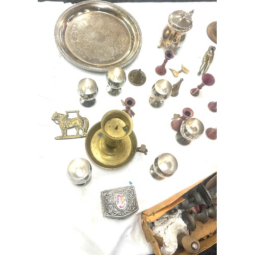 187 - Selection of metal ware includes brass, silver plate etc