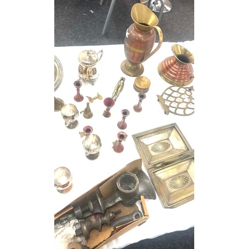 187 - Selection of metal ware includes brass, silver plate etc