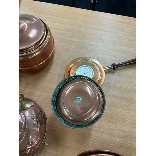 139 - Selection of copper ware includes bed pan, kettles etc