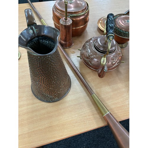 139 - Selection of copper ware includes bed pan, kettles etc