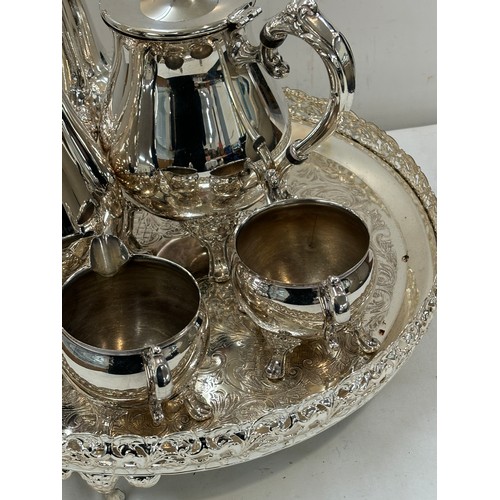 516 - Vintage silver plated coffee and tea set on tray