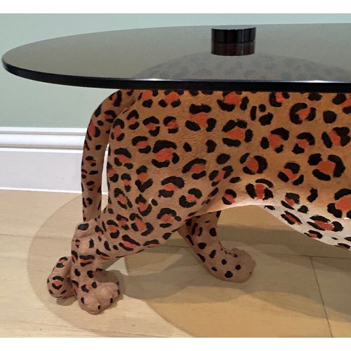 586 - Leopard design designer style coffee table, approximate length 35 inches, Height 15 inches, , Width ... 