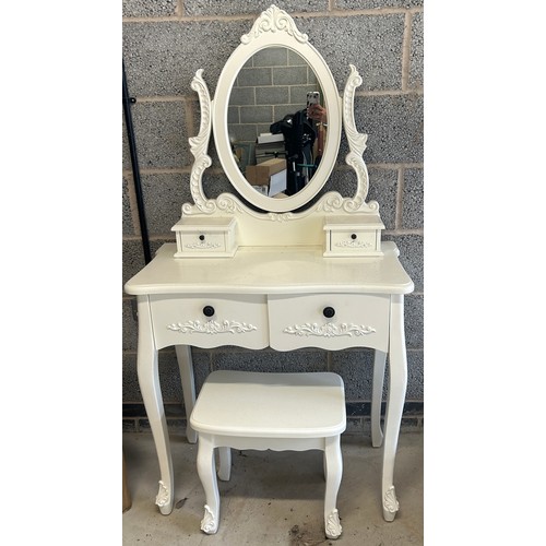 583 - White wooden modern style dressing table with matching, Height 60 inches inc mirror, Depth 16 inches... 