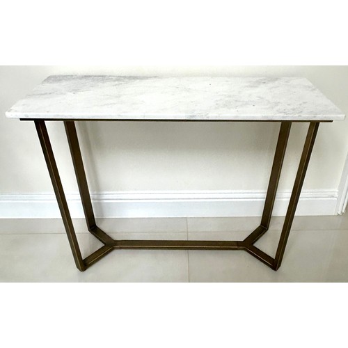 588 - Gold detailing marble top console table, has been repaired on the marble top, approximate measuremen... 