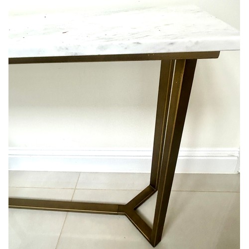 588 - Gold detailing marble top console table, has been repaired on the marble top, approximate measuremen... 