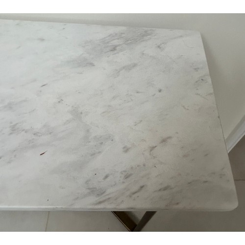 588 - Gold detailing marble top console table, has been repaired on the marble top, approximate measuremen... 