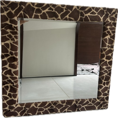 548 - Artificial fur design animal print wall hannging mirror, Height 31 inches, Width 31 inches