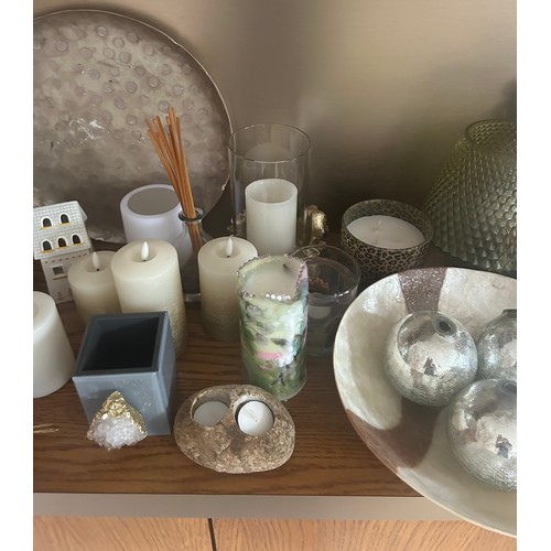 222 - Large selection of display candles, trays bowls, tea lights etc