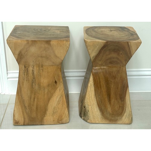 591 - Pair wooden lamp tables, overall height 18 inches, 12 inches square