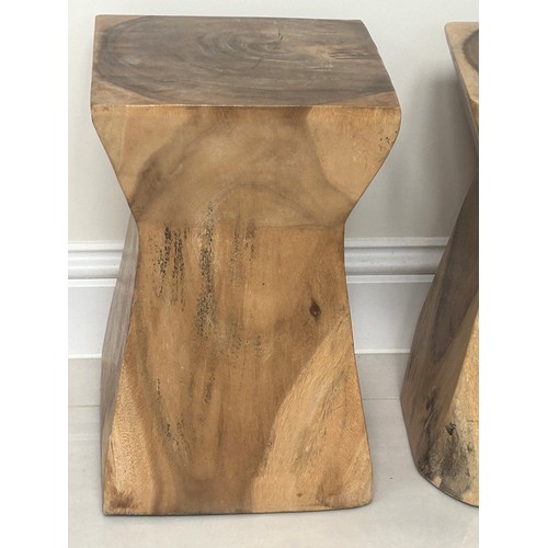 591 - Pair wooden lamp tables, overall height 18 inches, 12 inches square