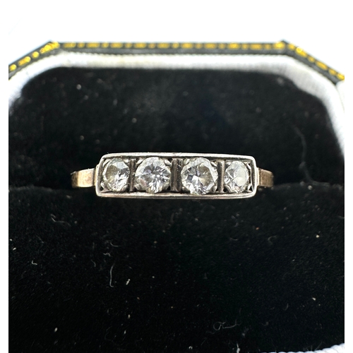 136 - Antique gold diamond ring set with 4 diamonds each measure approx 3mm dia weight of ring 1.4g