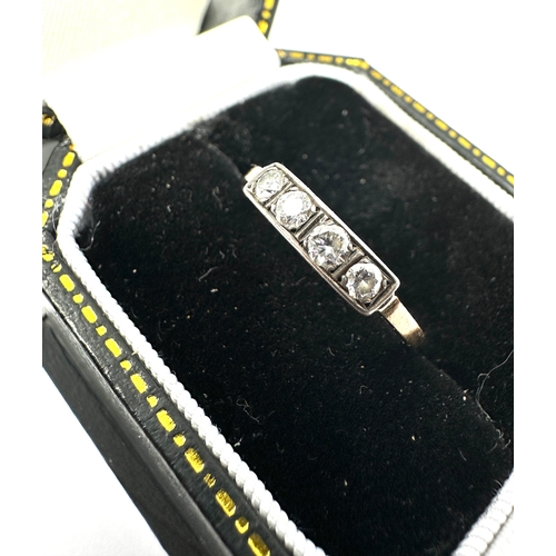 136 - Antique gold diamond ring set with 4 diamonds each measure approx 3mm dia weight of ring 1.4g