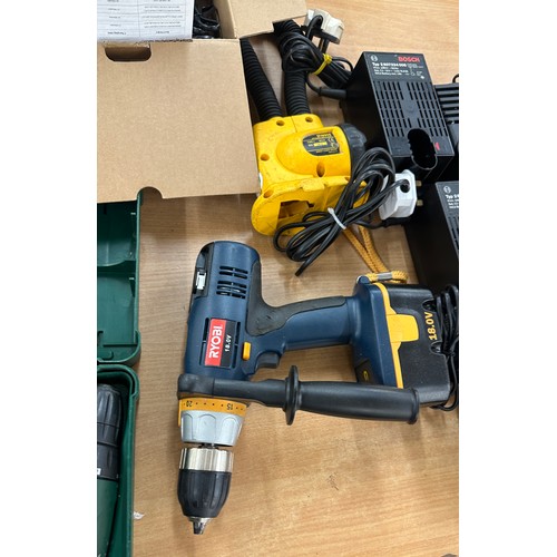 211 - Ryobi CD1-1801 with battery and charger working, Bosch PSA 14.4 V drill body only working, 2 Bosch 7... 