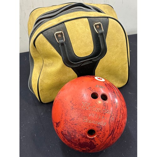 173 - Vintage bowling ball and bag, ball named Jenny