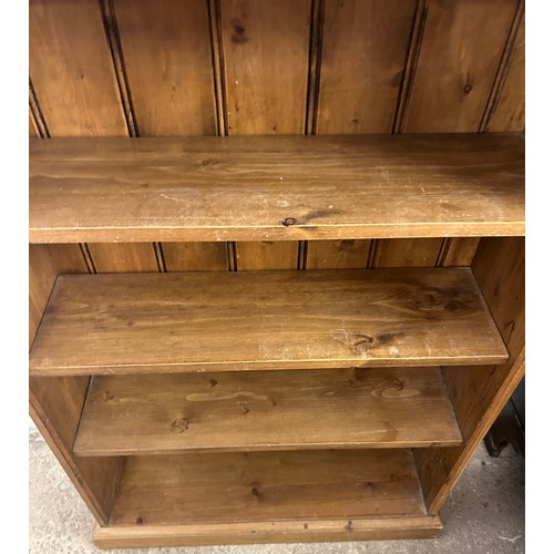 556 - Vintage  pine open front bookcase, lidded compartment to top, approximate measurements: Height 52 in... 