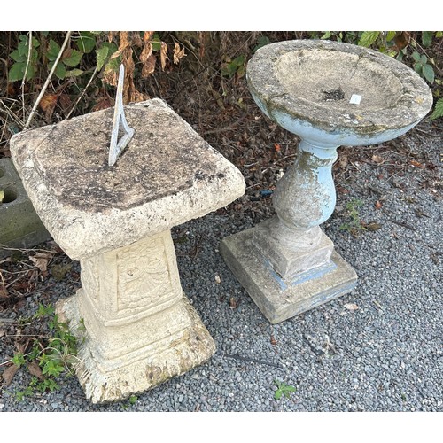 100G - Concrete bird bath and sundial, overall height of tallest 26 inches