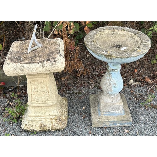 100G - Concrete bird bath and sundial, overall height of tallest 26 inches