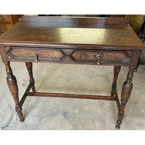 562 - Oak 1 drawer  hall table, turned legs, approximate measurements: Height 32 inches, Width 36 inches, ... 