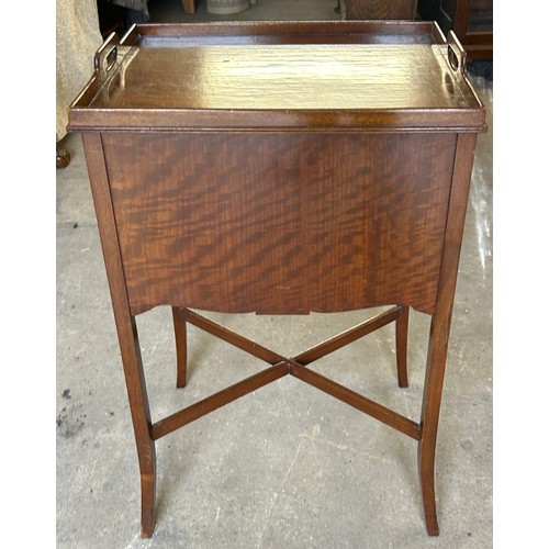 564 - Flamed Mahogany sewing table, approximate measurements: Height 30 inches, width 19 inches, Depth 15 ... 