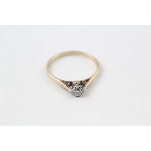 177 - 9ct gold round brilliant diamond single stone ring (1.3g)