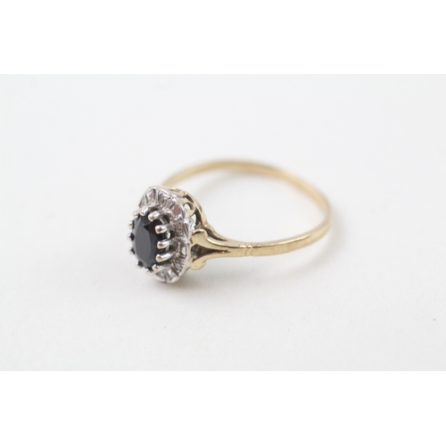 184 - 9ct gold diamond & sapphire oval halo ring (2.2g)