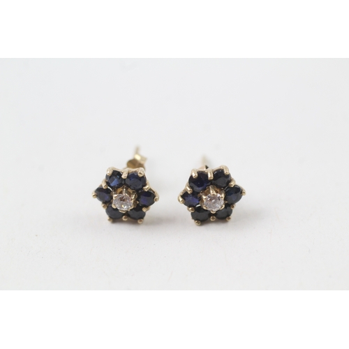 192 - 9ct gold sapphire & cubic zirconia cluster stud earrings (1.3g)