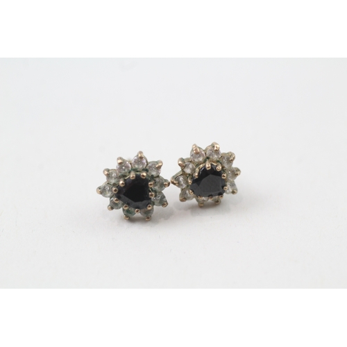 193 - 9ct gold sapphire & cubic zirconia cluster earrings (1.6g)