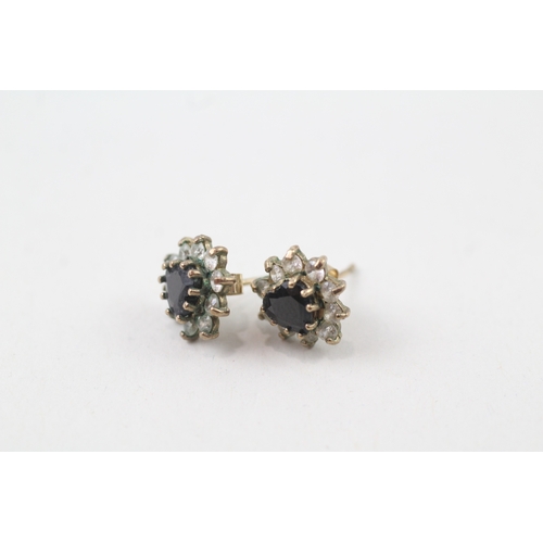 193 - 9ct gold sapphire & cubic zirconia cluster earrings (1.6g)