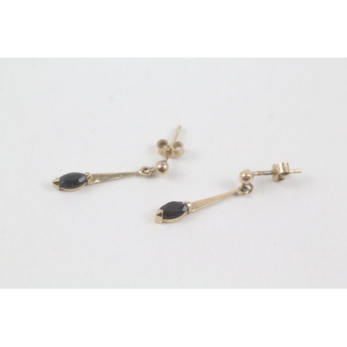 203 - 9ct gold marquise cut sapphire drop earrings (0.8g)